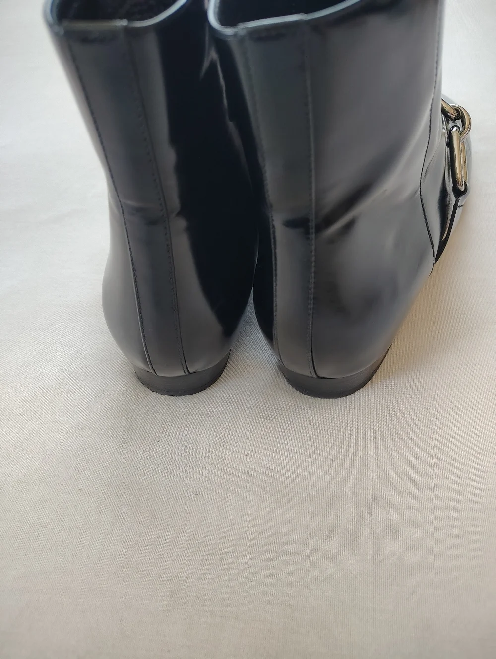 Michael Kors Black Patent Chain-Accent Ankle Boots. Size 37